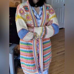 Multicolor Crochet Open-Front Cardigan